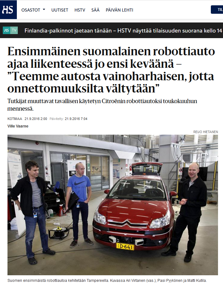 News article in Helsingin Sanomat